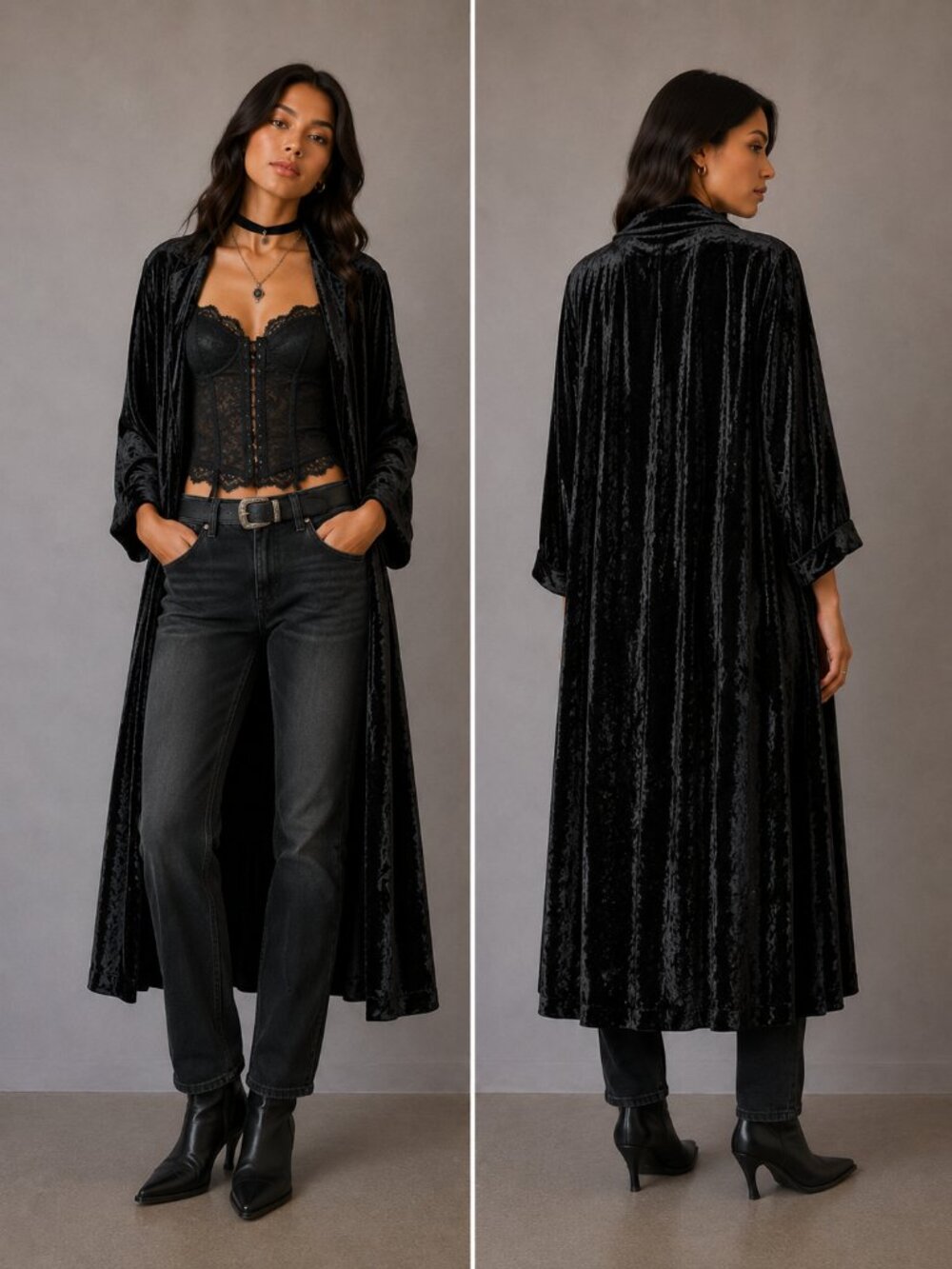 Vintage Profils Du Monde Beverly Hills Long Open Front velvet Coat Size Large